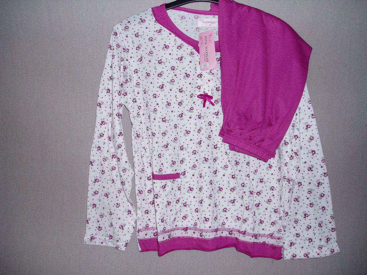 Dames pyjama Fine woman katoen met polyester bloem aubergine XXXL valt kleiner