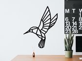 HOUTEN WANDDECORATIE / WOODEN WALL DECORATION - GEOMETRISCHE MUURDECORATIE / GEOMETRIC WALL ART - KOLIBRI / HUMMINGBIRD - 63 x 78cm - ZWART / BLACK - ORIGAMI DESIGN WANDFIGUUR - EC