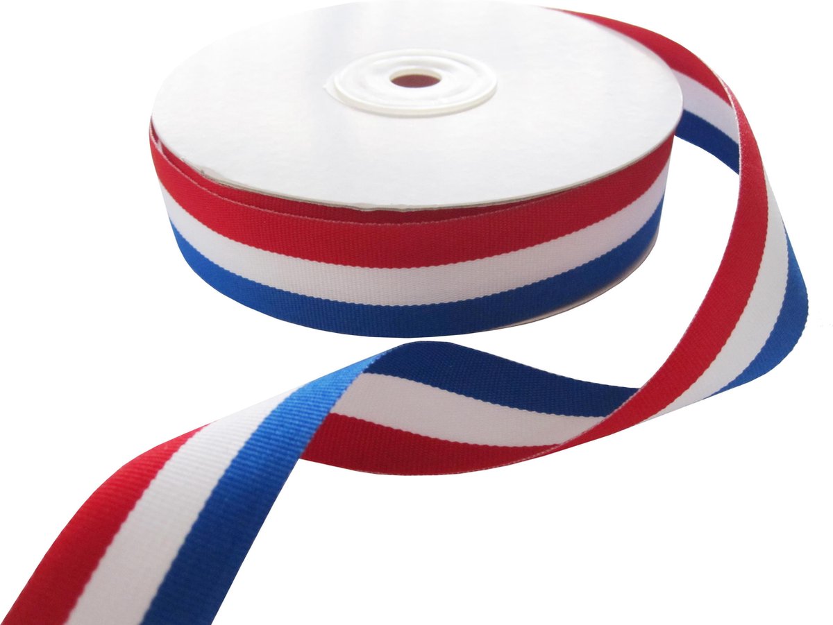 Medaille Lint | Weefband 22mm (2,2cm) | Rood Wit Blauw | Nederlandse Vlag | Koningsdag | Cadeau Lint | Luxe Dubbelzijdige Kwaliteit | Rol van 22,85 Meter - Merkloos