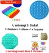 Afbeelding van het spelletje Happy Trendz Fidget Toy Pop it Super Pakket 3 STUKS - Regenboog Vierkant - Blauw Rond -  Hexagon Turqoise- Tiktok - Popper - Speelgoed - Pad