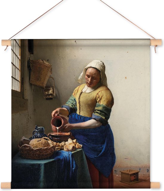 Textielposter / Wandkleed Het Melkmeisje - Johannes Vermeer - 90x100 cm