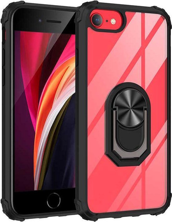 iPhone 8 hoesje Kickstand Ring shock proof case transparant zwarte randen  armor magneet | bol.com