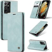 Casemania Hoesje Geschikt voor Samsung Galaxy S21 Ultra Aqua Blue - Portemonnee Book Case