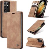 Casemania Hoesje Geschikt voor Samsung Galaxy S21 Ultra Sienna Brown - Portemonnee Book Case