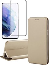 Hoesje geschikt voor Samsung S21 Plus en Screenprotector - Book Case Leer Wallet Cover Hoes Goud + Screen Protector Glas Full Screen