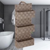 Decopatent® Badkamerrek - Gevlochten badkamerplank - 3 Laags Badkamermand - Om op te hangen aan de muur - 25x9x57 Cm - Taupe