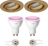Pragmi Delton Pro - Inbouw Rond - Mat Goud - Kantelbaar - Ø82mm - Philips Hue - LED Spot Set GU10 - White and Color Ambiance - Bluetooth