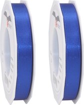 2x Luxe Hobby/decoratie blauwe satijnen sierlinten 1,5 cm/15 mm x 25 meter- Luxe kwaliteit - Cadeaulint satijnlint/ribbon