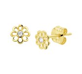 Nana Zilveren Oorknoppen Dames - Oorknoptjes Bloem Zirkonia - Geelgoud 14K - 5mm