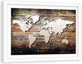 Foto in frame , Wereld op planken , 120x80cm , bruin beige , wanddecoratie