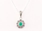 Fijne zilveren hanger met jade en marcasiet aan ketting