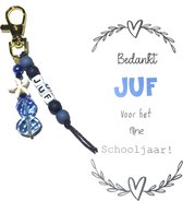 Sleutelhanger JUF | zeester | blauw | liefste juf | topjuf | bloem | afscheid juf | einde schooljaar