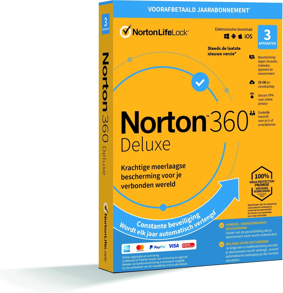 Norton 360 Deluxe - Beveiligingssoftware - 3 Apparaten - 1 Jaar - Windows/MAC/Android/iOS Download - Norton