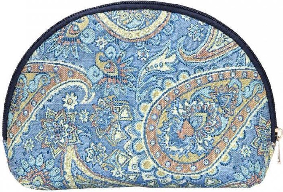 Signare Make-up tas - Gobelinstof - Paisley - Blauw - Groen