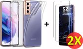 HB Hoesje Geschikt voor Samsung Galaxy S21 Plus Transparant - Siliconen Back Cover & 2X Glazen Screenprotector