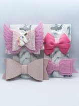 Haarstrikjes 4 Stuks - Haarclipjes - Haaraccessoires - Pink - Roze - Unicorn