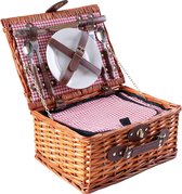 Sens Design Rieten Picknickmand voor 2 personen inclusief koelvak, bestek, borden en wijnglazen - Rood