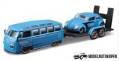 VW Samba T1 (Blauw) + aanhanger met VW Beetle (Blauw) (45cm) 1/24 Maisto - Modelauto - Schaalmodel - Model auto - Miniatuurautos - Miniatuur auto