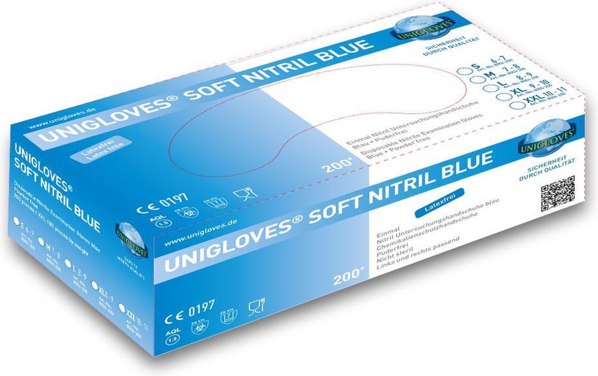 Goedkoopste nitril handschoenen latex en poeder vrij - blauw - maat M - 100 stuks