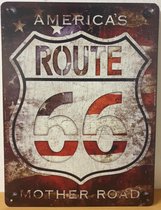 Route 66 USA Amerca's mother road Reclamebord van metaal 33 x 25 cm METALEN-WANDBORD - MUURPLAAT - VINTAGE - RETRO - HORECA- BORD-WANDDECORATIE -TEKSTBORD - DECORATIEBORD - RECLAME
