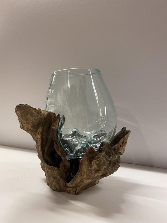 Vase en verre soufflé sur bois | bol.com