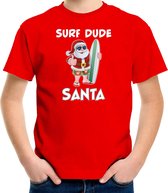 Surf dude Santa fun Kerstshirt / Kerst t-shirt rood voor kinderen - Kerstkleding / Christmas outfit L (140-152)