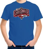 Merry Christmas Kerstshirt / Kerst t-shirt blauw voor kinderen - Kerstkleding / Christmas outfit M (116-134)