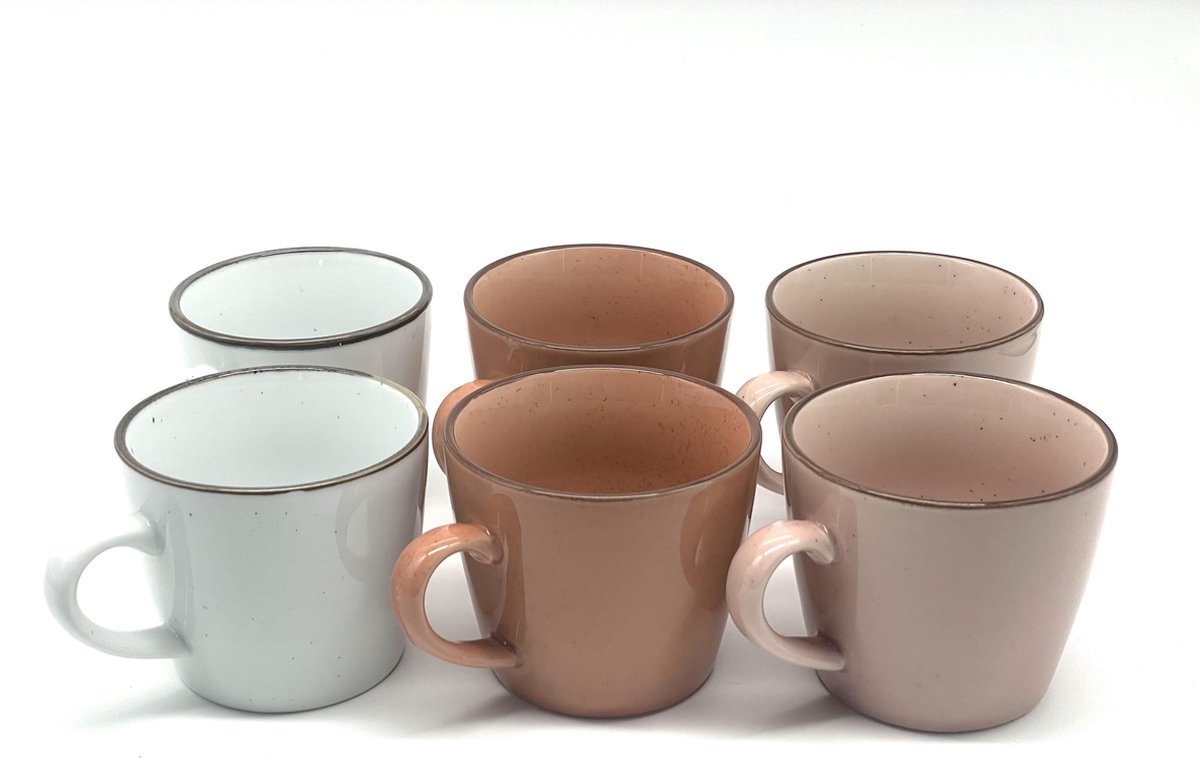 Koffiekopjes - koffiemok - koffiebeker - set van 6 mokjes - 250ML - terra  wit roze -... | bol.com