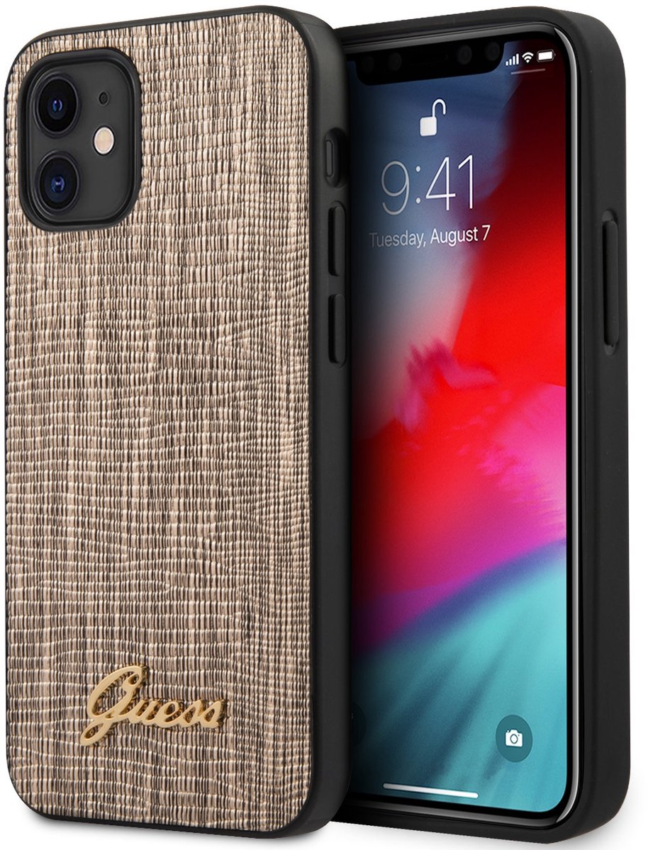 Goud hoesje van Guess - Backcover - iPhone 12 Mini - Lizard