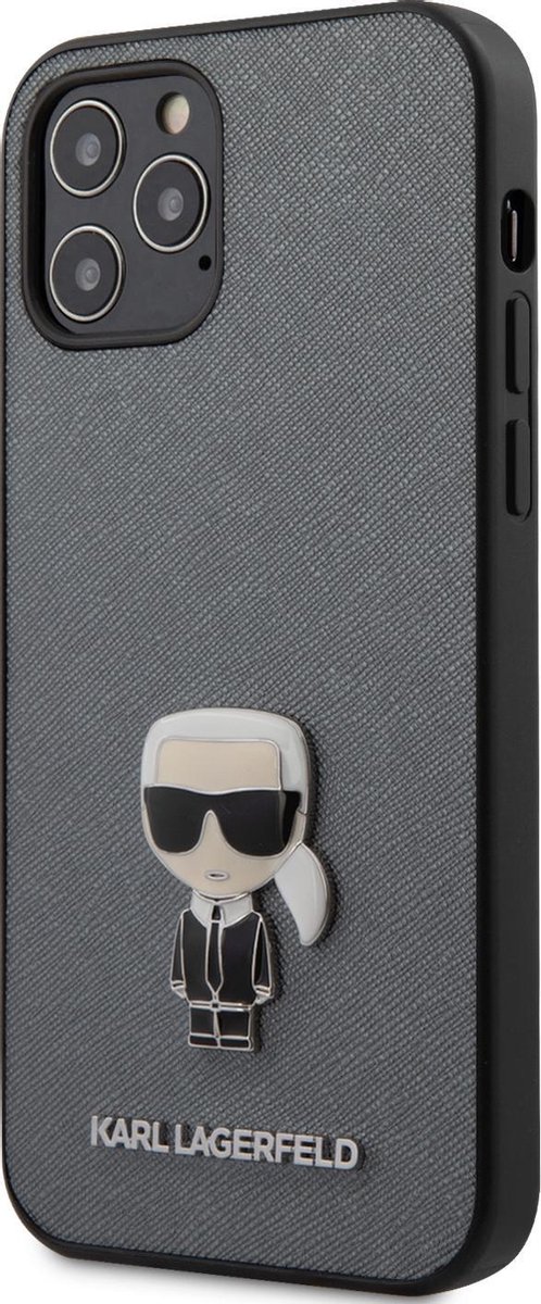 Zilver hoesje van Karl Lagerfeld - Backcover - voor iPhone 12 Pro Max - Saffiano