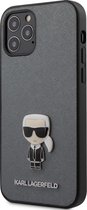 Zilver hoesje van Karl Lagerfeld - Backcover - voor iPhone 12 Pro Max - Saffiano