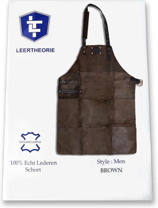 Leren Schort Donker Bruin met Handschoenen – Soepel - Barbecueschort - Kookschort Man – 81 x 56 cm - Leertheorie