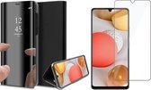 Samsung A42 Hoesje en Samsung A42 Screenprotector - Samsung Galaxy A42 Hoesje Spiegel Book Case Cover Hoes Zwart + Screen Protector Glas