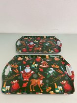 Kerst: dienblad van kunststof - set van 2 stuks (Groen kerstpatroon/snoepgoed)