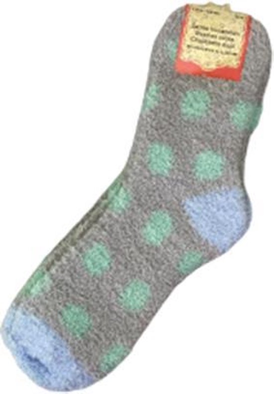 Super Soft huissokken STIP - Warme fluffy sokken - Grijs / Groen / Blauw - Maat 39 / 40 - 2 paar