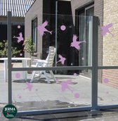 "Vogelbescherming stickers set van 7 vogelstickers samen met 12 cirkels Lila. "