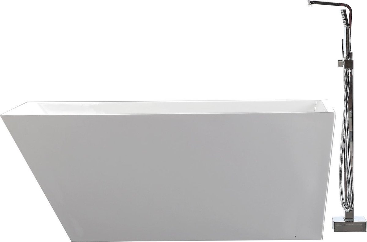 Ligbad Moezel - Vrijstaand - 180x87x65 cm - Glasvezelversterkt Acryl - Glans Wit - Inclusief Badwaste en Overloop Chroom (SHOWROOMMODEL)