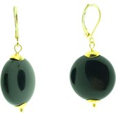 KIYAYO Edelstalen oorbellen obsidiaan rond - goud