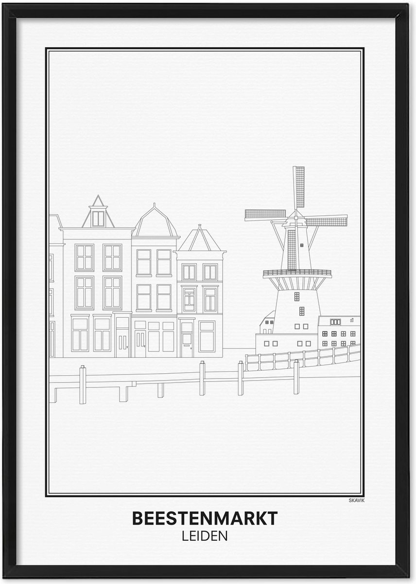 SKAVIK Beestenmarkt - Leiden - Poster 21 x 30 cm - zonder lijst