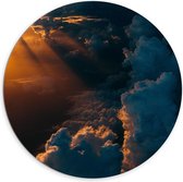 Dibond Wandcirkel - Wolken met Zonnestralen - 100x100cm Foto op Aluminium Wandcirkel (met ophangsysteem)