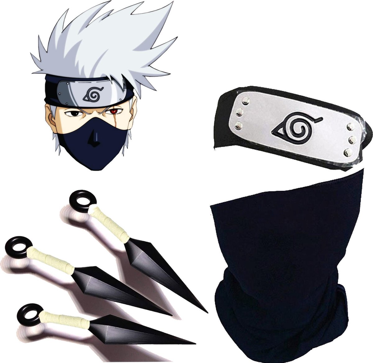 Naruto Kakashi Headband & Scarf & Dart set 3 pcs - Bandeau + Écharpe Col +  3... | bol