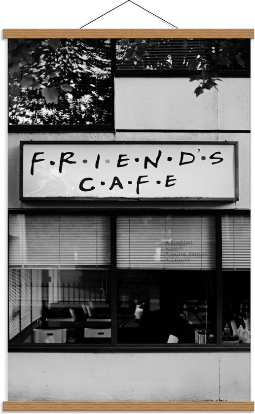 Schoolplaat – ''Friends Cafe'' (zwart/wit) - 60x90cm Foto op Textielposter (Wanddecoratie op Schoolplaat)