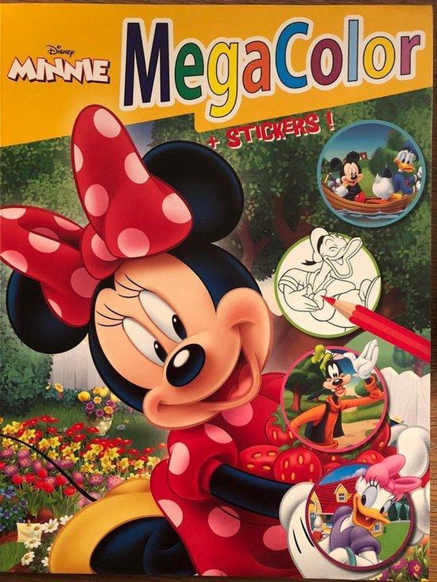 Megacolor kleurboek Disney Minnie Mouse met stickers vol met Donald familie