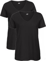 Senvi Dames 2-pack V-hals T-shirt 100% Katoen (Biologisch) Zwart - M