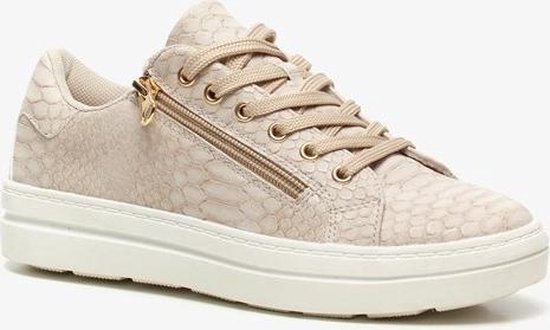 Blue Box dames sneakers met croco print - Beige - Maat 36 | bol.com