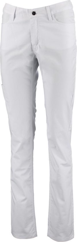 Off-white slim-fit werkbroek met ritssluiting en knoop, steekzakken en opgestikte achterzakken.