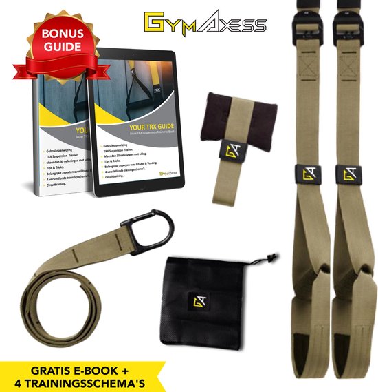 GymAxess - Suspension Trainer Groen - Met eBook, 4 trainingsschema's Deurhaak & opbergtas - Resistance Band - TRX Pro - TRX Suspension Trainer