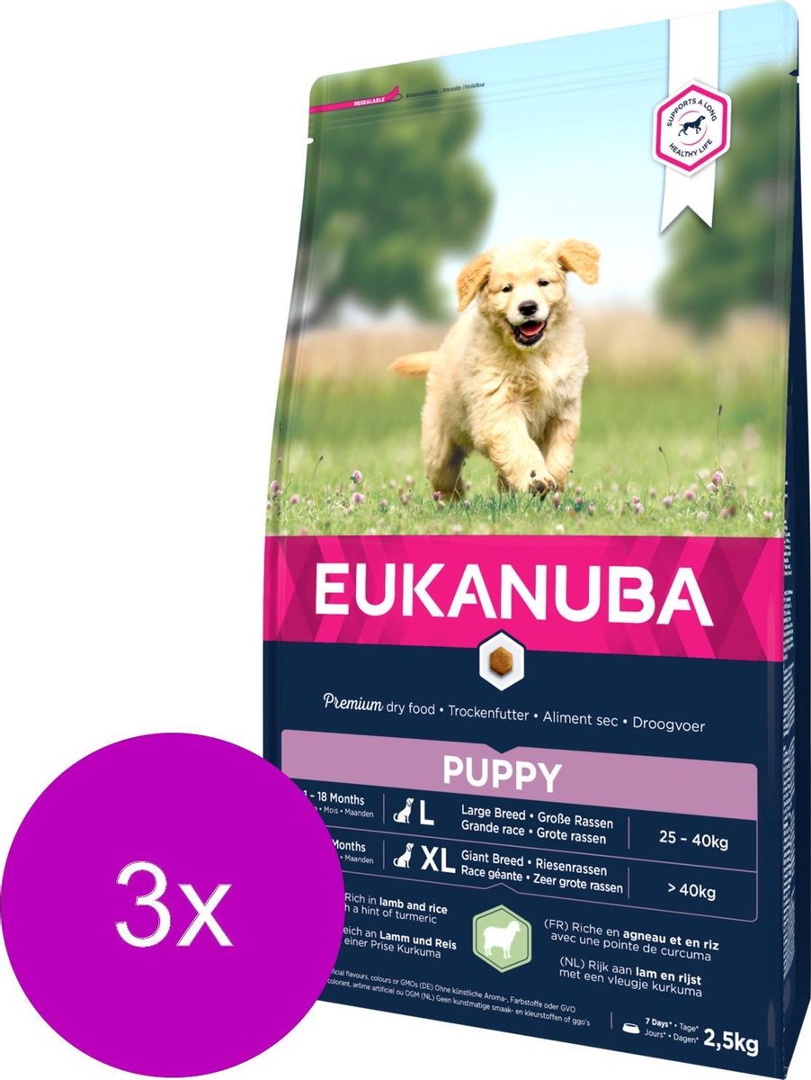 Eukanuba Puppy/Junior Large Breed Lam&Rijst - Puppy-Hondenvoer - 3 x 2.5 kg
