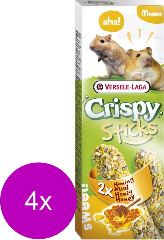 Versele-Laga Crispy Sticks Hamster&Gerbil - Knaagdiersnack - 4 x Honing 2x55 g - Versele-Laga
