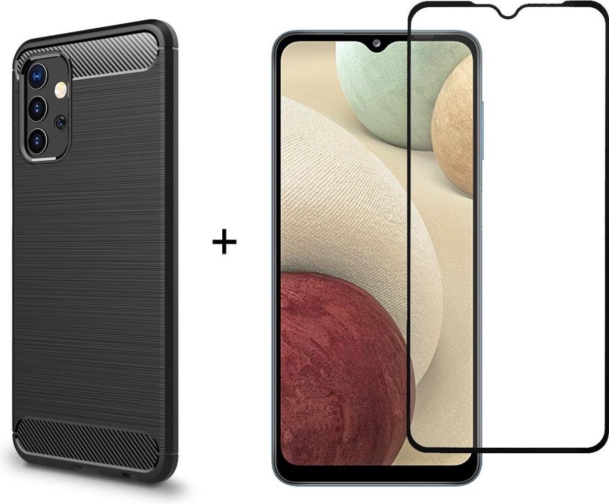 Silicone gel zwart hoesje Telefoonhoesje geschikt voor Samsung Galaxy A32 5G met full cover glas screenprotector